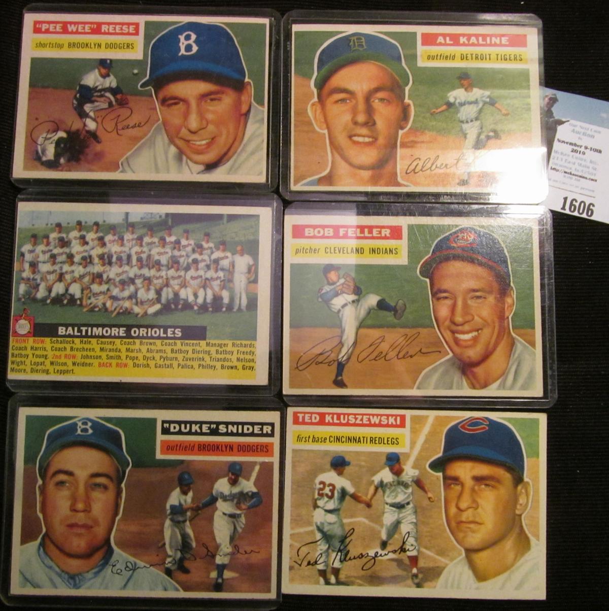 Group of (6) High value Baseball Cards from the Fifties: Al Kaline, Duke Snider, Ted Kluseewski, Bob