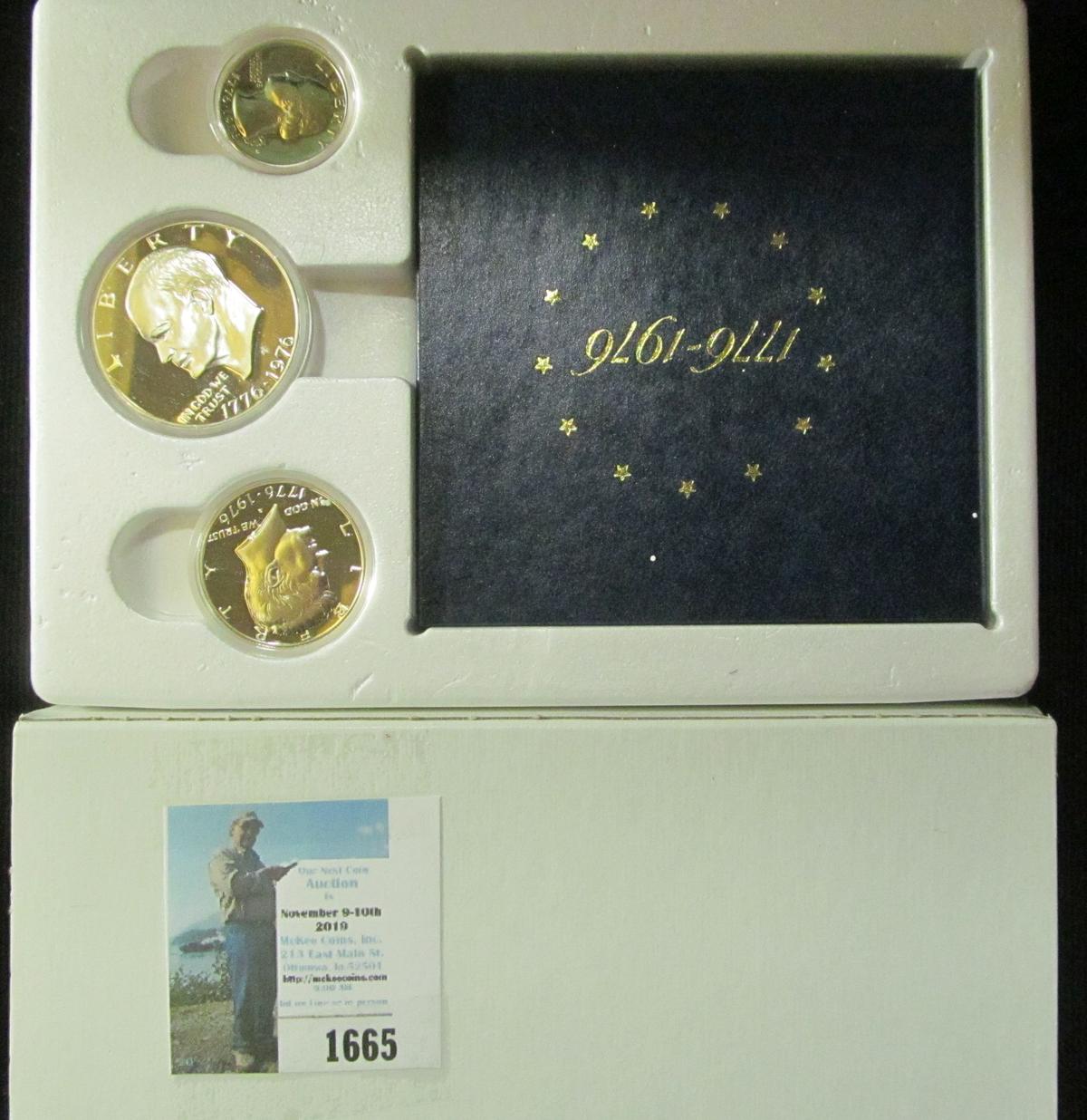 1976 S U.S. Three Piece Silver Proof Set in original box of issue.