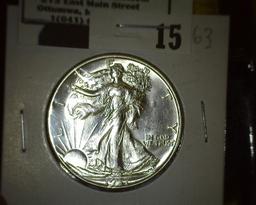 1937 D Walking Liberty Half Dollar, Super Brilliant.