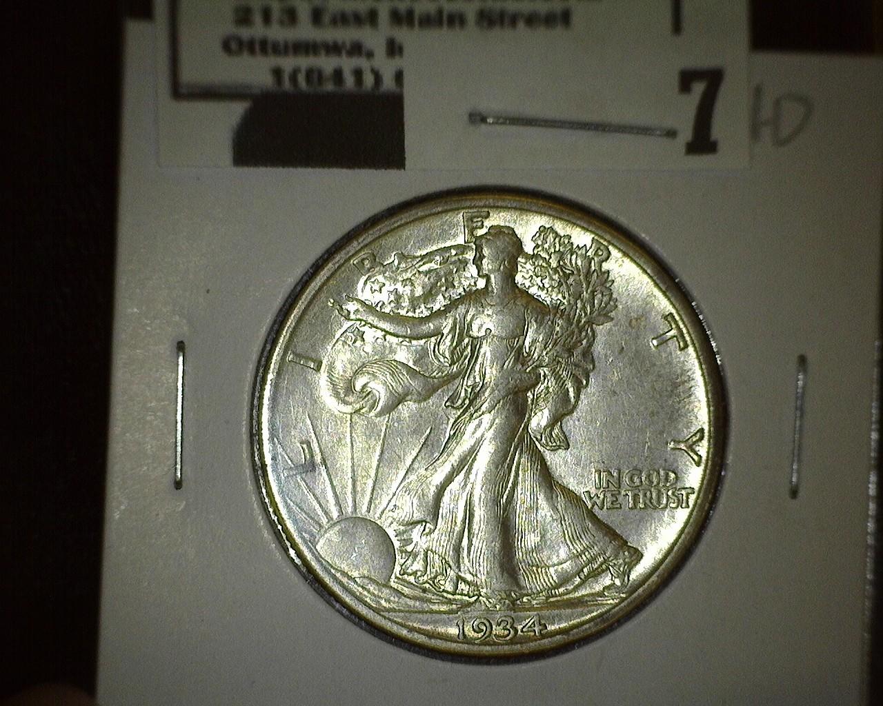 1934 S Walking Liberty Half Dollar, high grade.