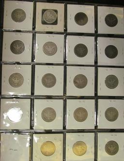 Twenty-pocket plastic page with (19) Barber Quarters.