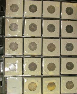 Twenty-pocket plastic page with (19) Barber Quarters.