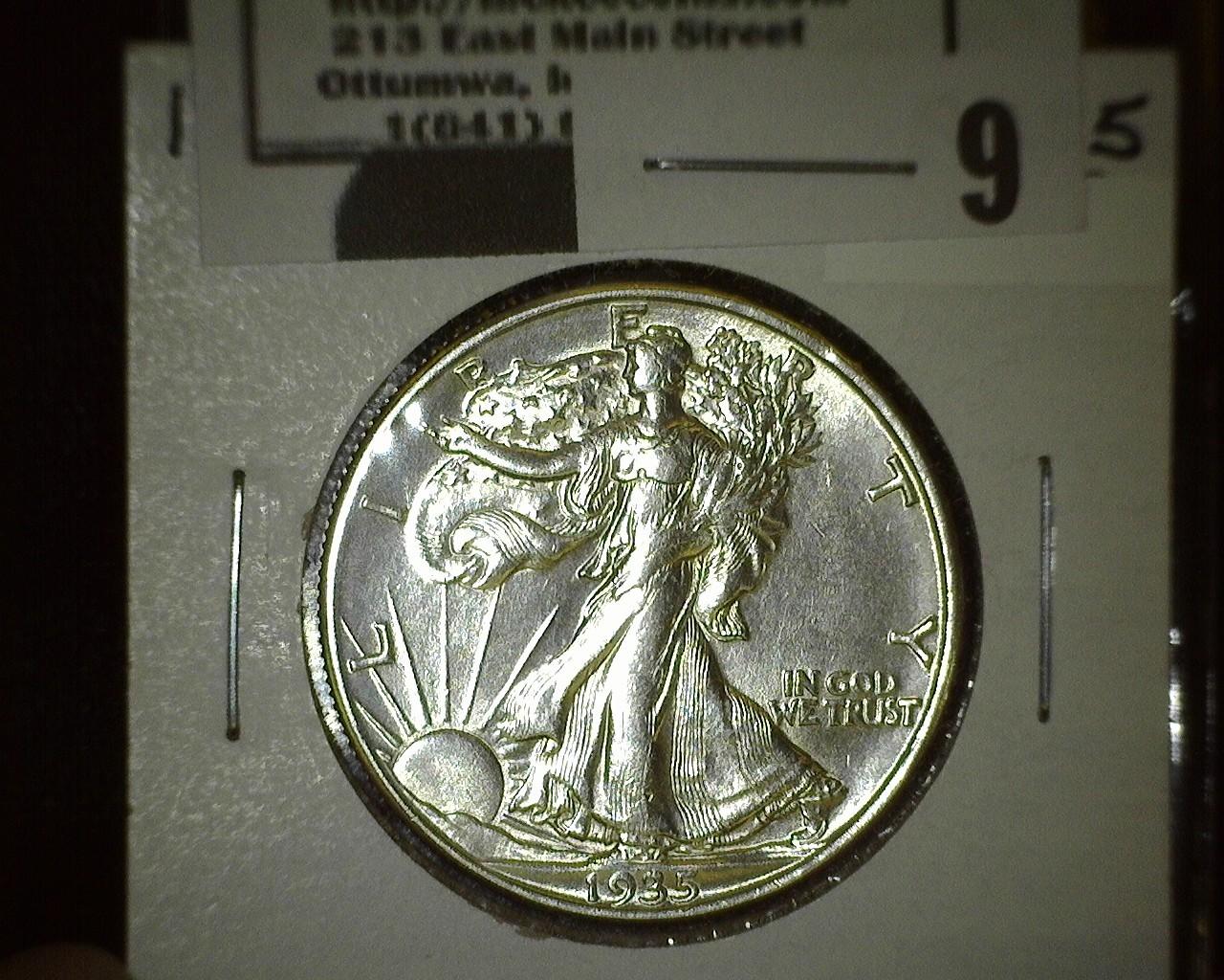 1935 D Walking Liberty Half Dollar, flashy.