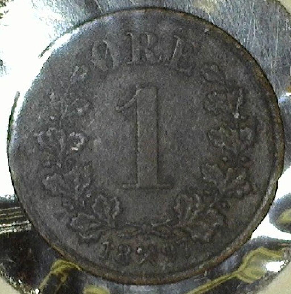 1897 Norway Copper One Ore, EF+.