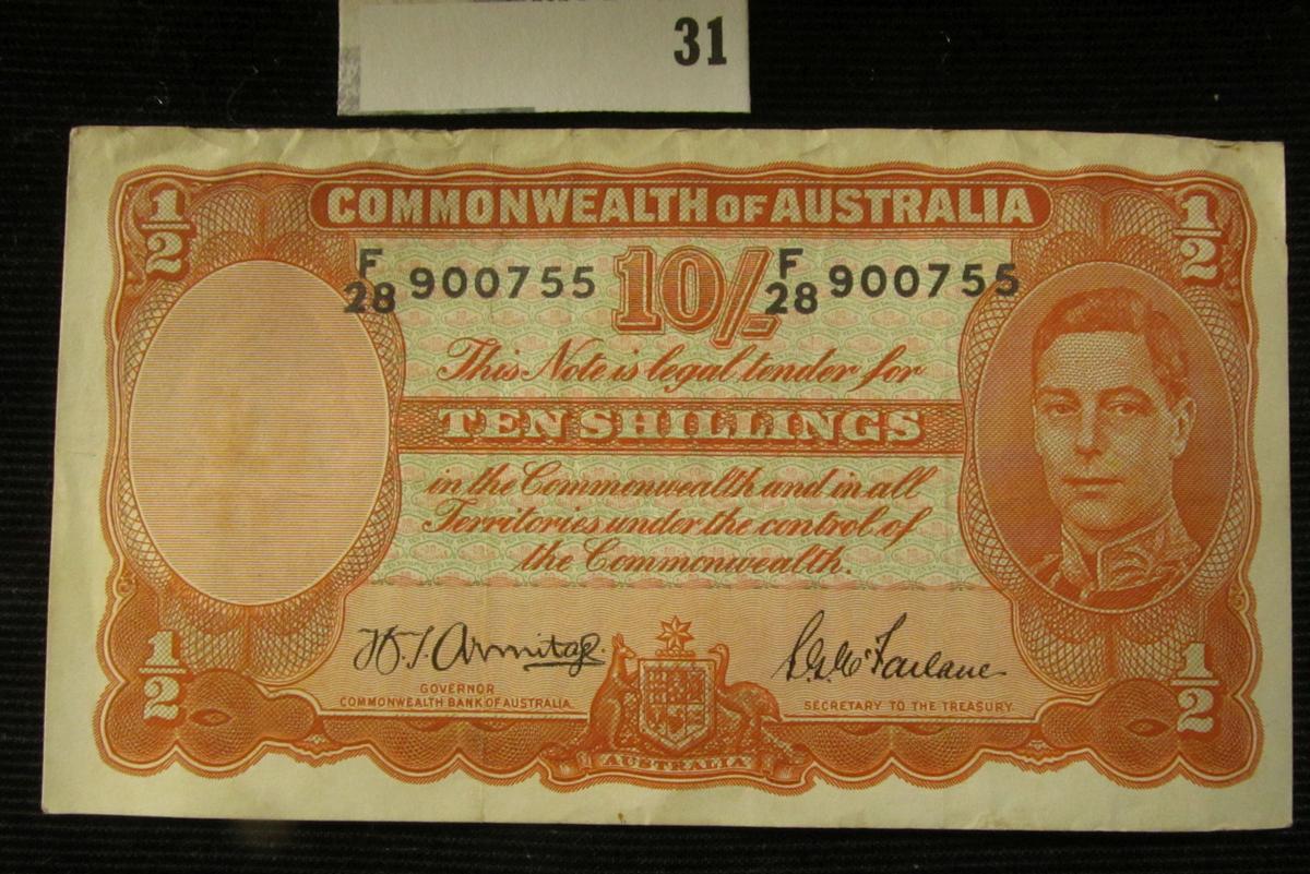 "Commonwealth of Australia" Ten Shilling Banknote, catalog $150