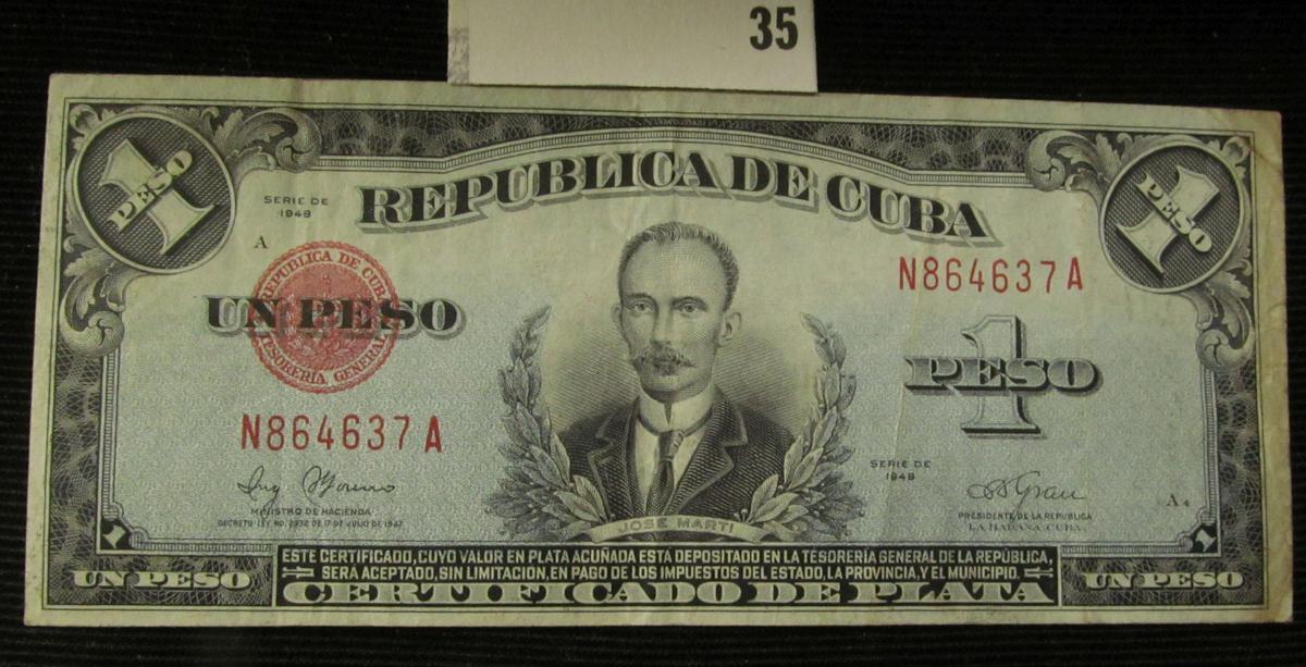 Series 1948 "Republica De Cuba" One Peso Banknote, EF.