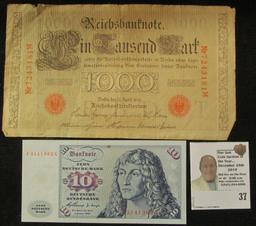 German Ten Mark Banknote 2, January 1960 Crisp Uncirculated & 1910 German 1000 Mark Banknote, circul