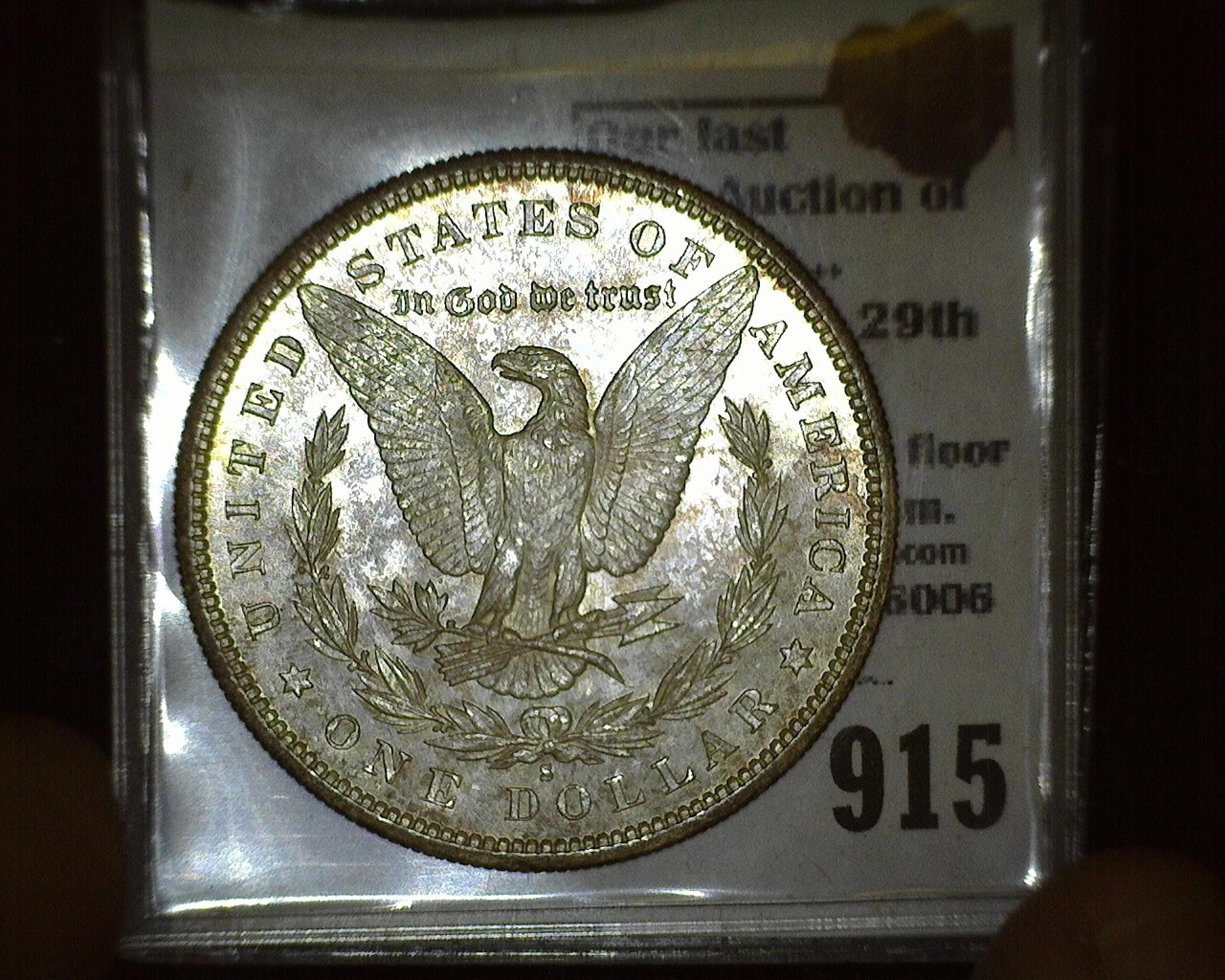 1879 S Morgan Silver Dollar, Brilliant Uncirculated with toned reverse.