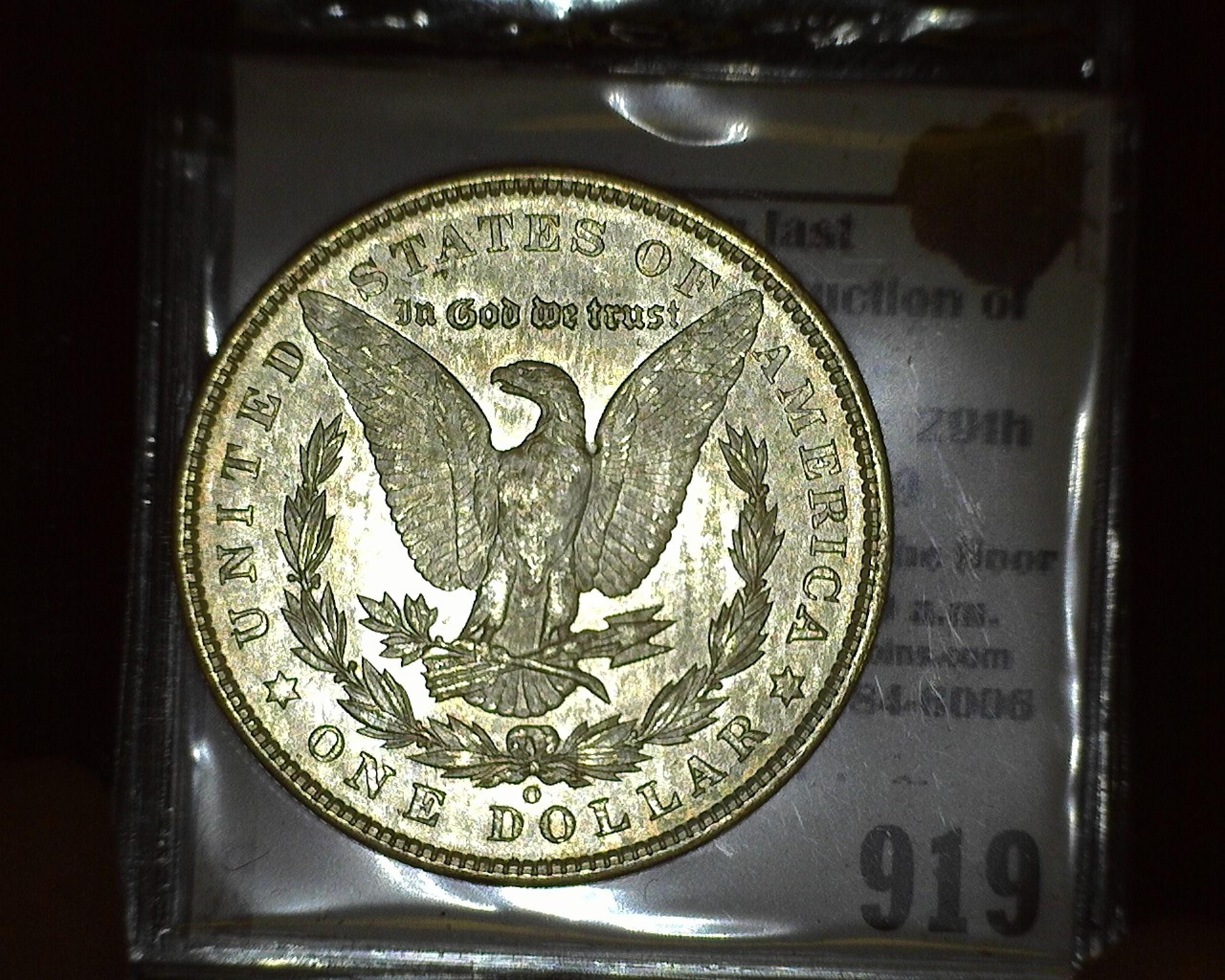 1904 O Morgan Silver Dollar, Brilliant Uncirculated with toned reverse.