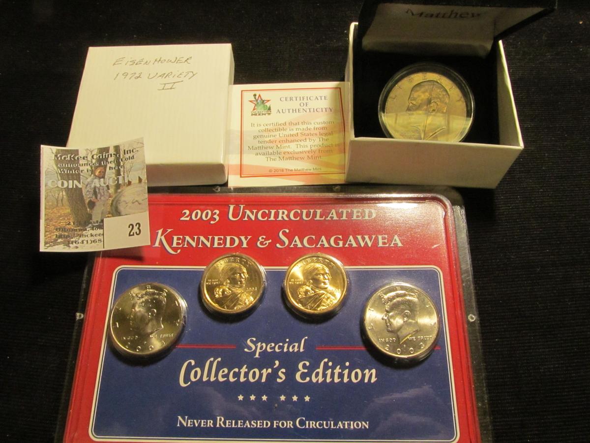 1972 Variety II Eisenhower Dollar in a "Matthew Mint" Coin Box with C.O.A. (cracked case); & a Littl