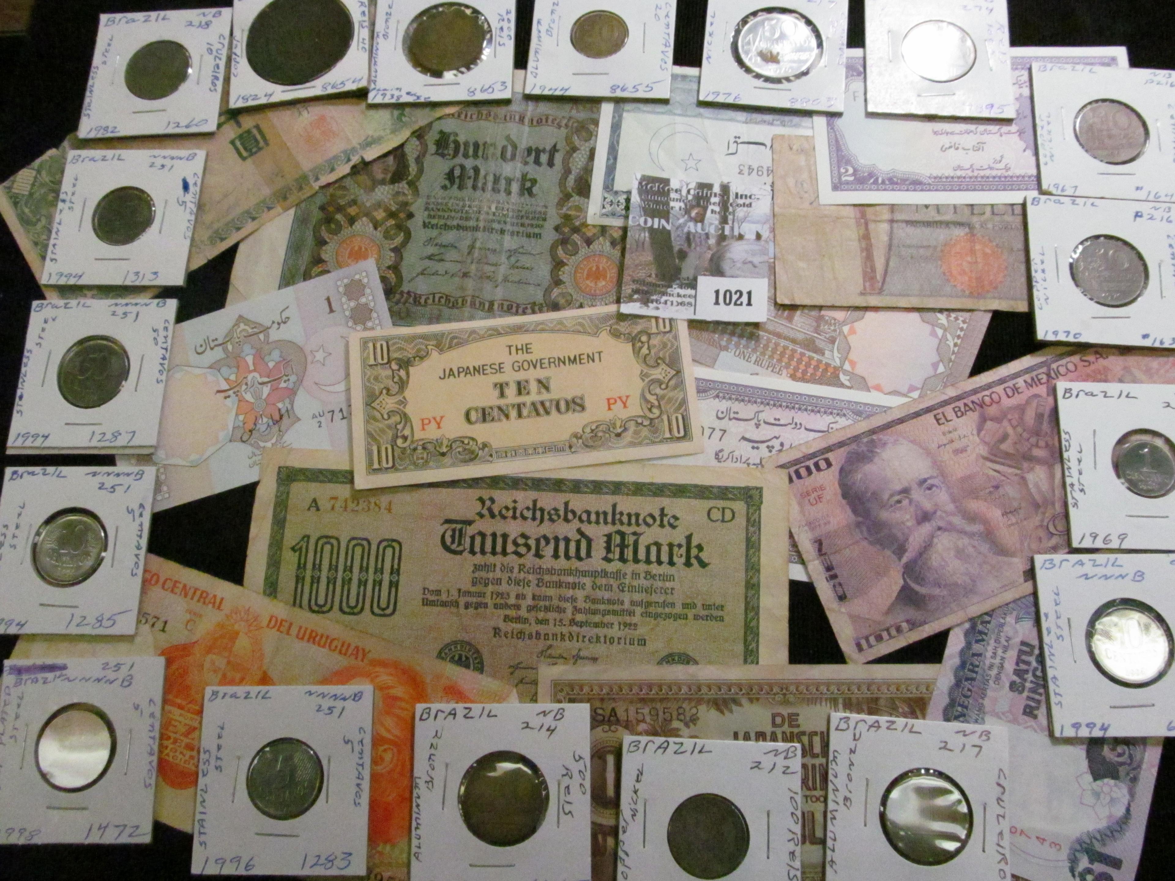 Interesting group of Old Foreign Banknotes and a large group of Brazilian Coins, several dating back