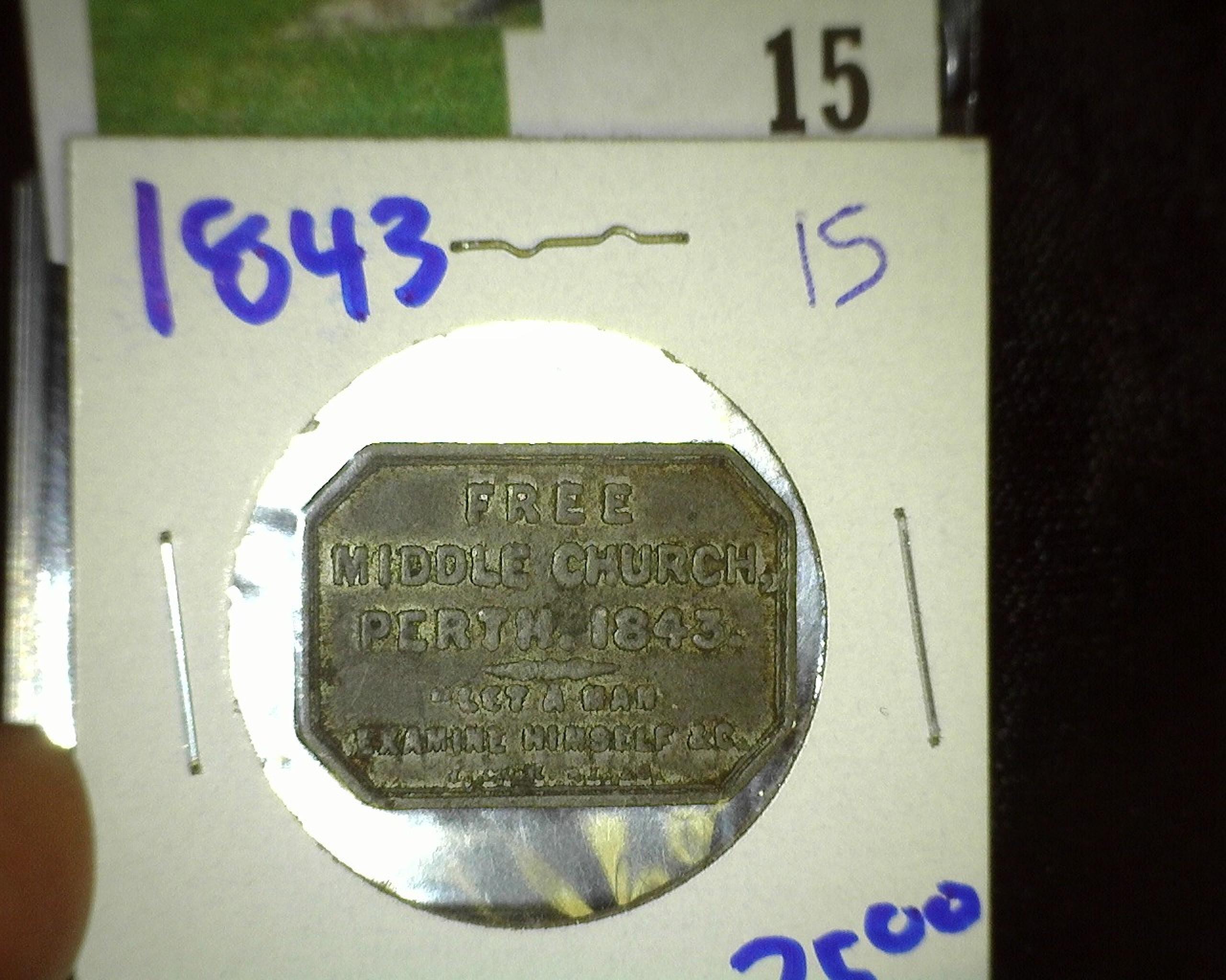 1843 Scottish Communion Token From The Free Middle Church In Perth