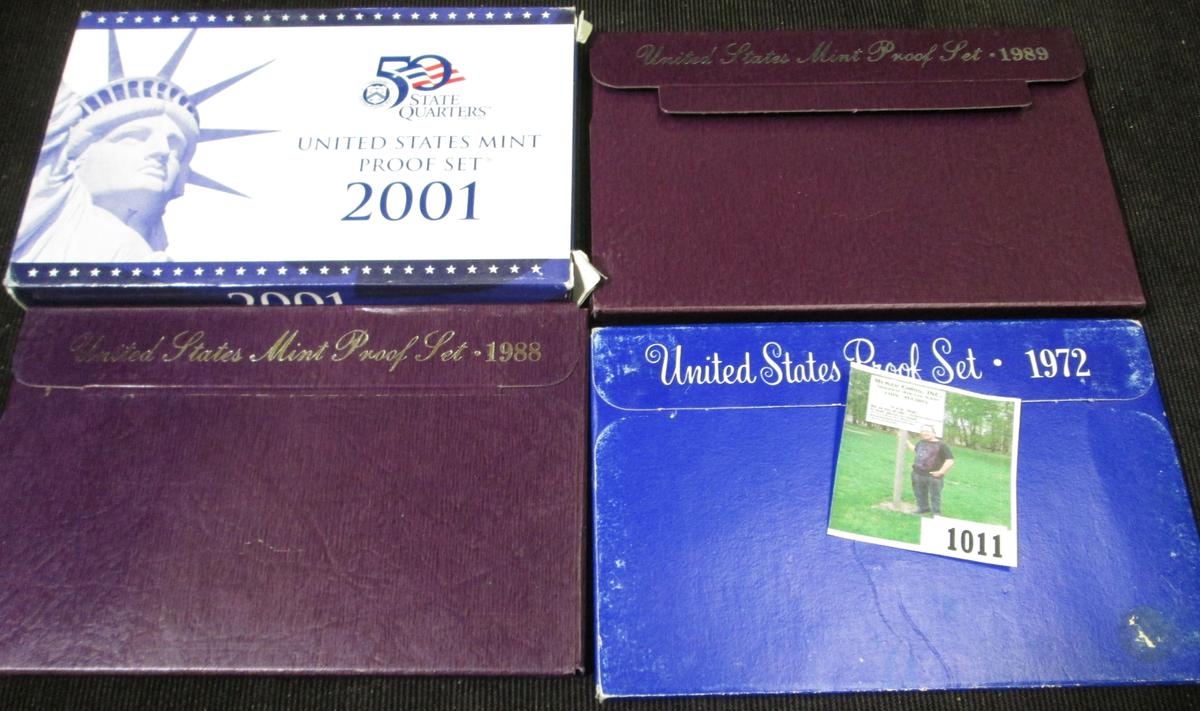 1972 S, 88 S, 89 S, & 2001 S U.S. Proof Sets in original boxes of issue.