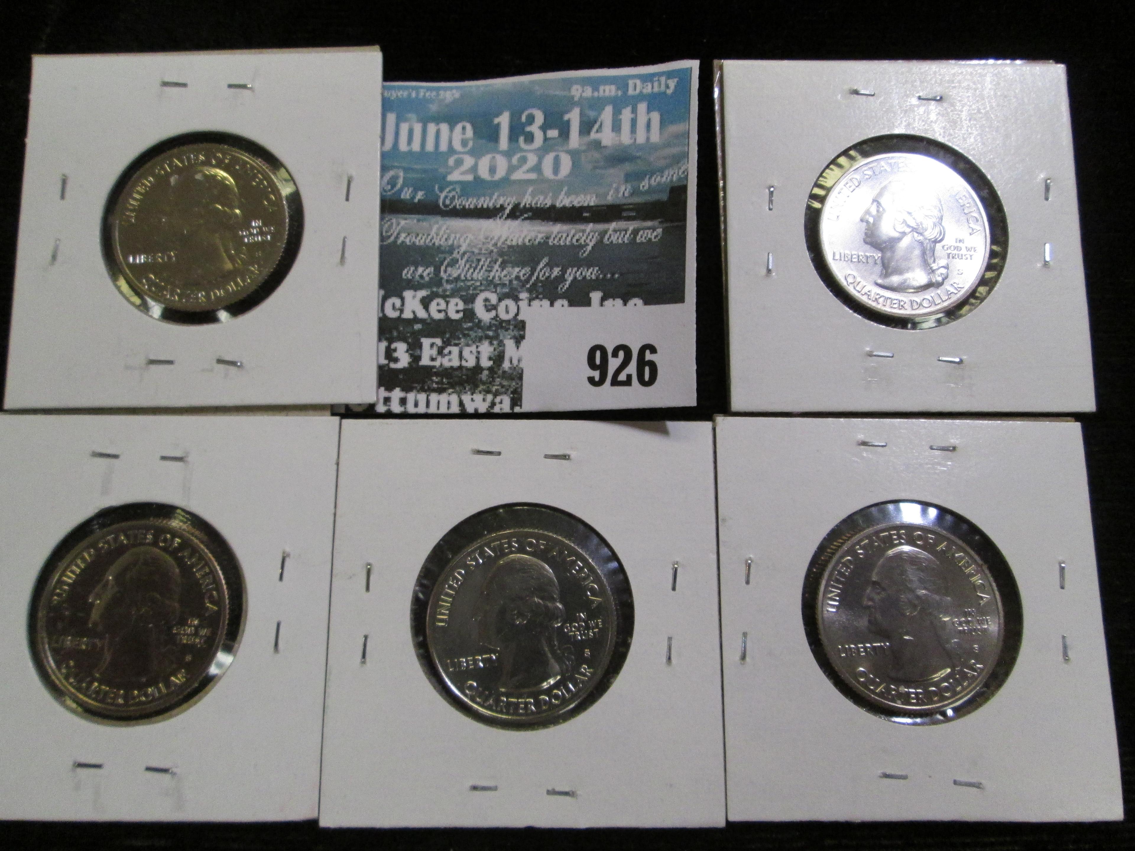 Set of 5 2014-S BU (non-Proof issues, low mintage), TN, VA, UT, CO & FL, group value $10+