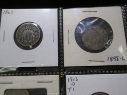 Plastic page of U.S. Type Coins. Includes (6) Barber Dimes, (2) Seated Liberty Dimes, (3) Buffalo Ni