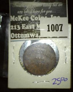 1857 Prince Edward Island  Bank Token- " Self Government And Free Trade"