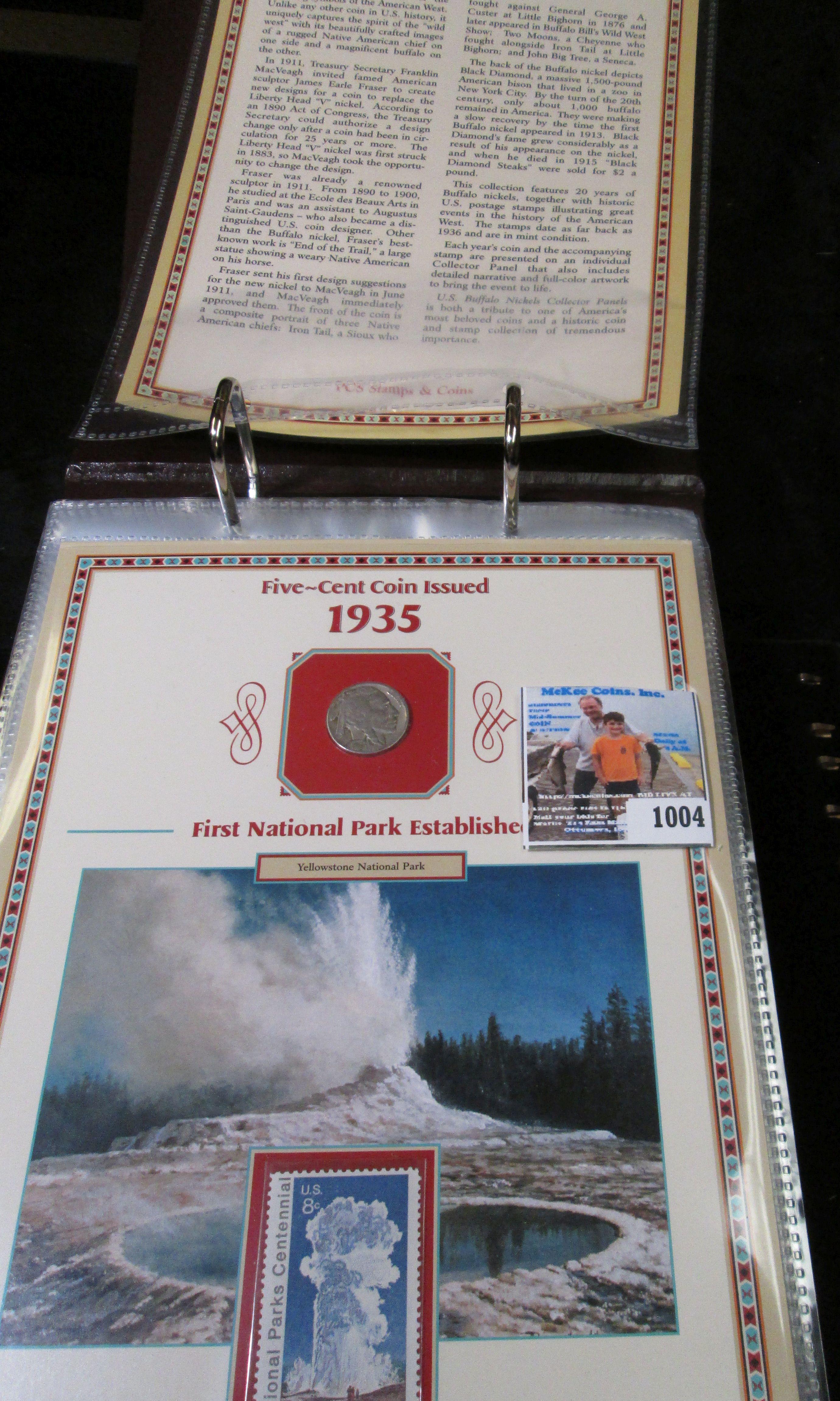 Original simulated Leather album "U.S. Buffalo Nickels Collector Panels PCS Stamps & Coins"  Contain