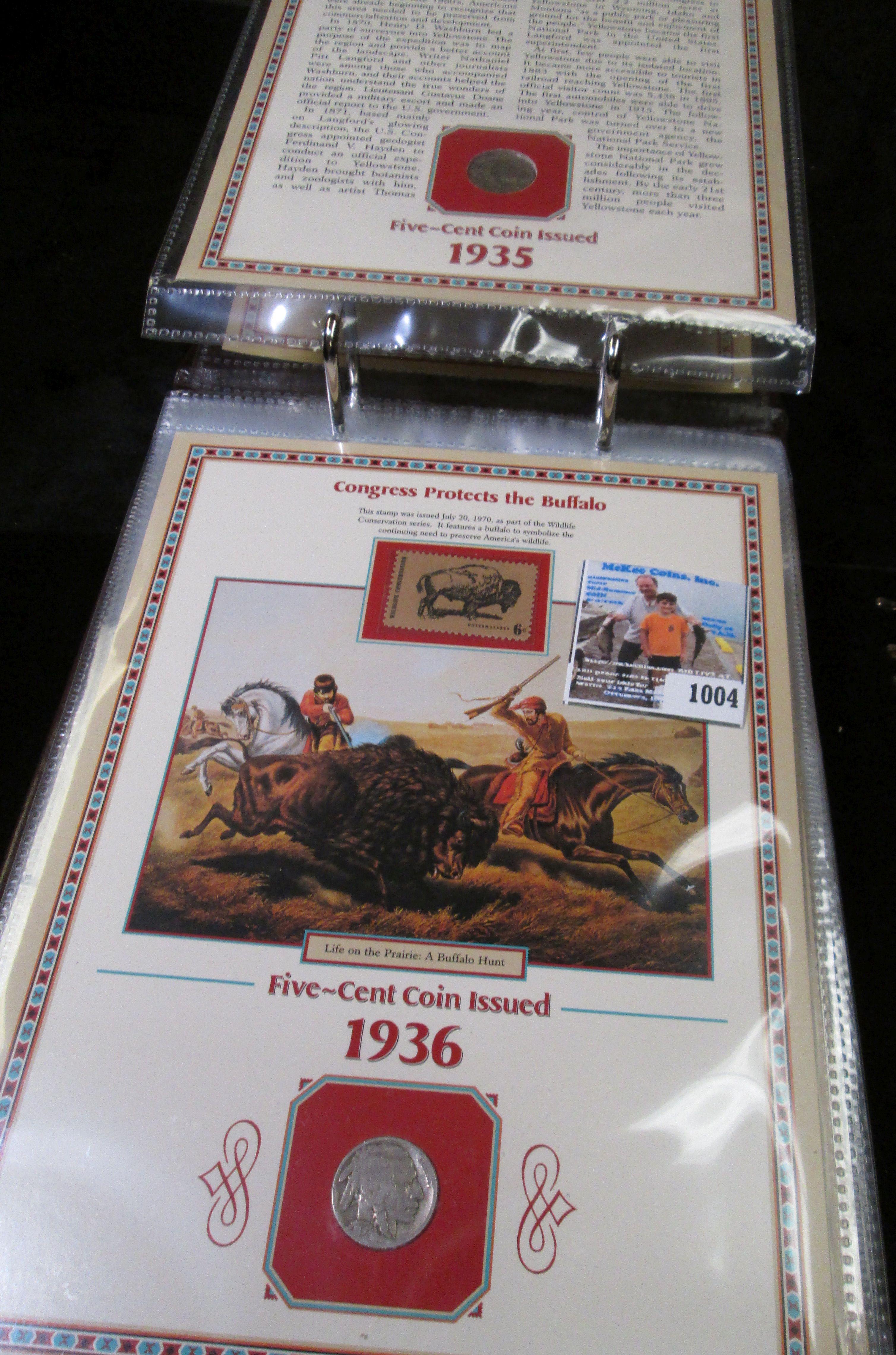 Original simulated Leather album "U.S. Buffalo Nickels Collector Panels PCS Stamps & Coins"  Contain