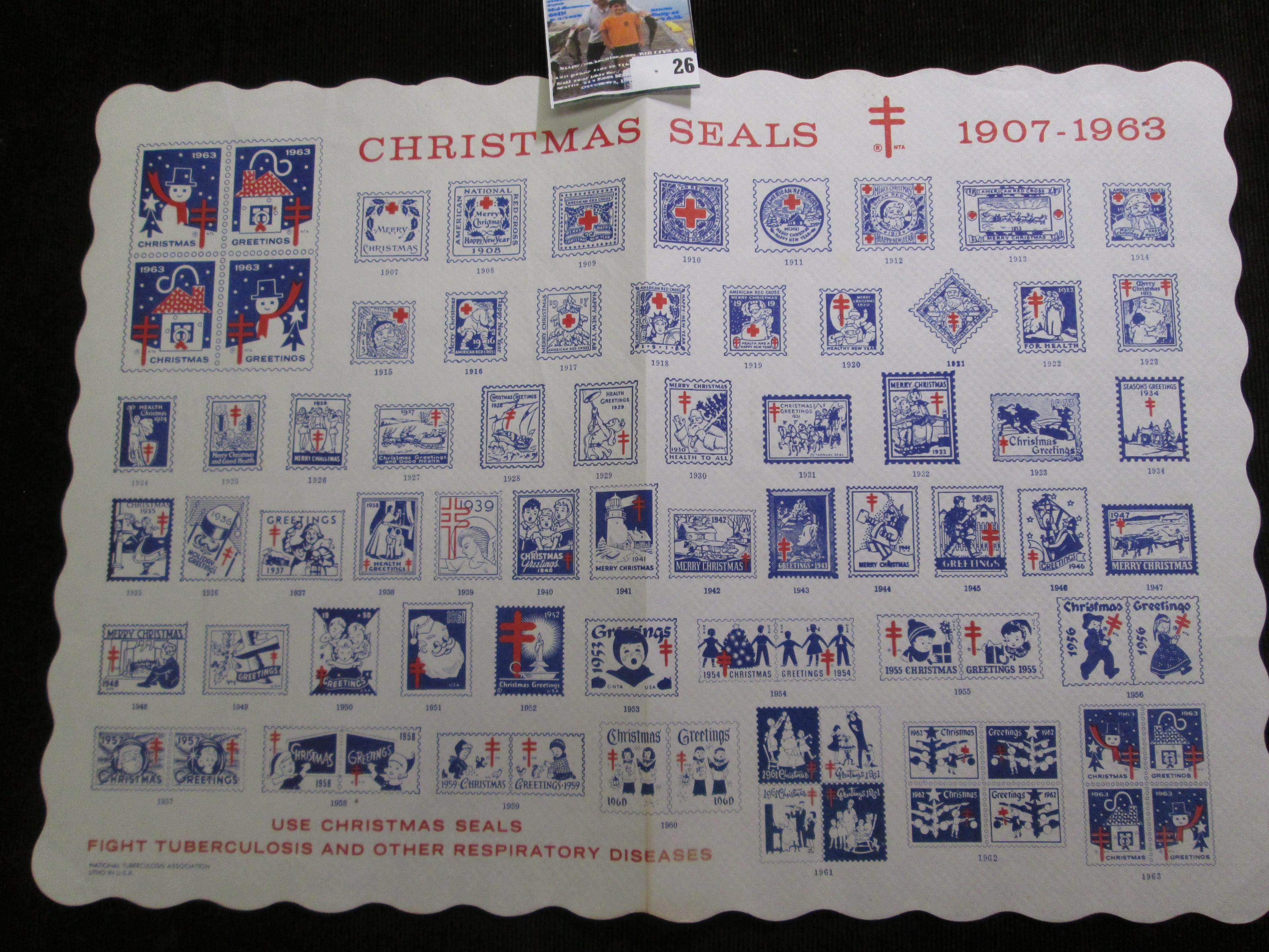 1907-1963 Christmas Seals National Tuberculosis Association Placemat; & (56) Mint U.S. Stamps.