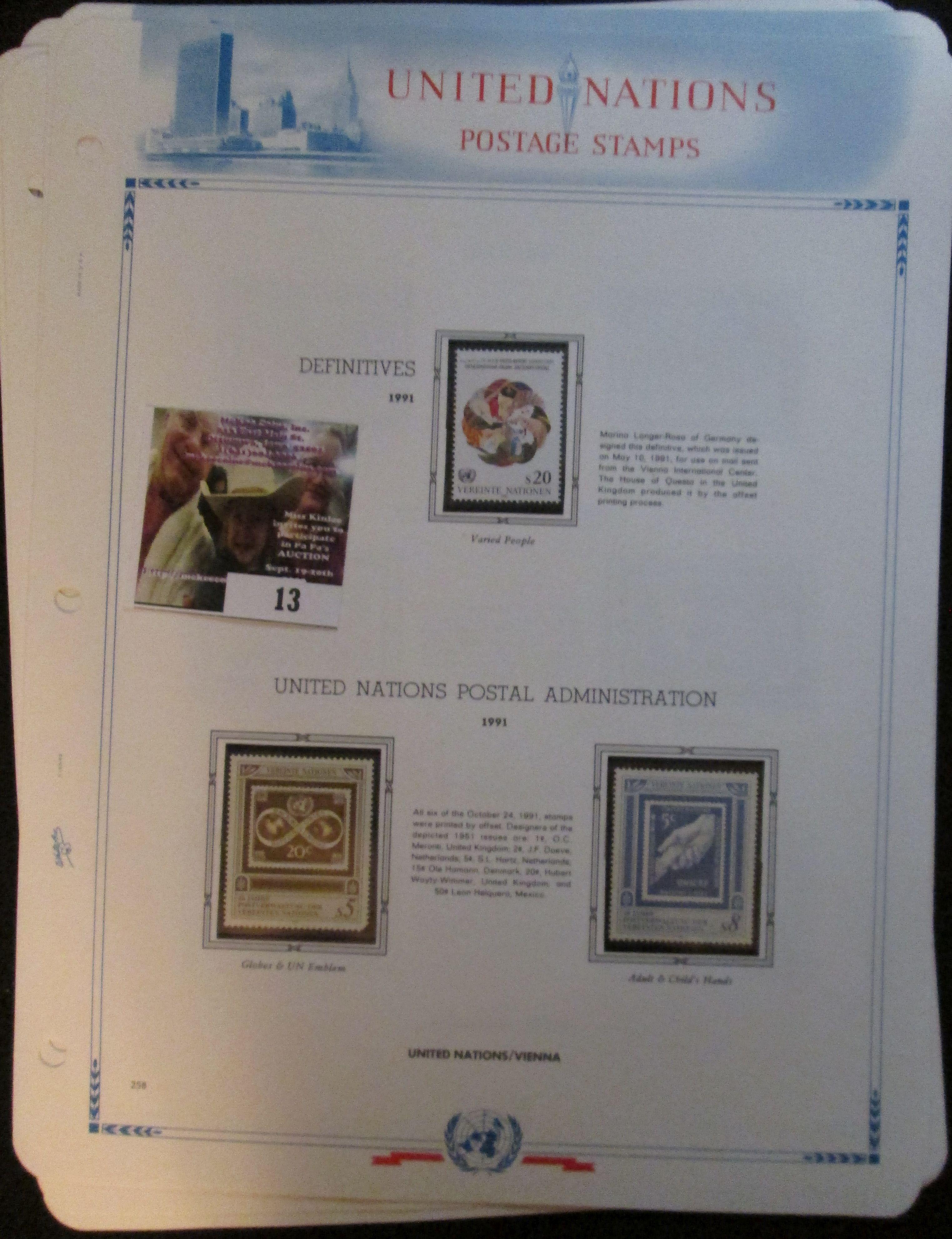 (10) United Nations Album Pages, Most With Stamps. The Majority Of Stamps Are Mint Uncancelled.