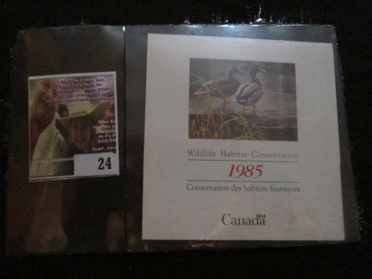 1985 Canada Wildlife Habitat Conservation Stamp In Original Folder. Mint Condition.