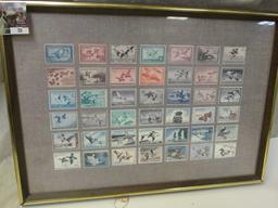Framed Print Of A Collection Of Federal Migratory Bird Hunting Stamps. 14" X 20" Frame.
