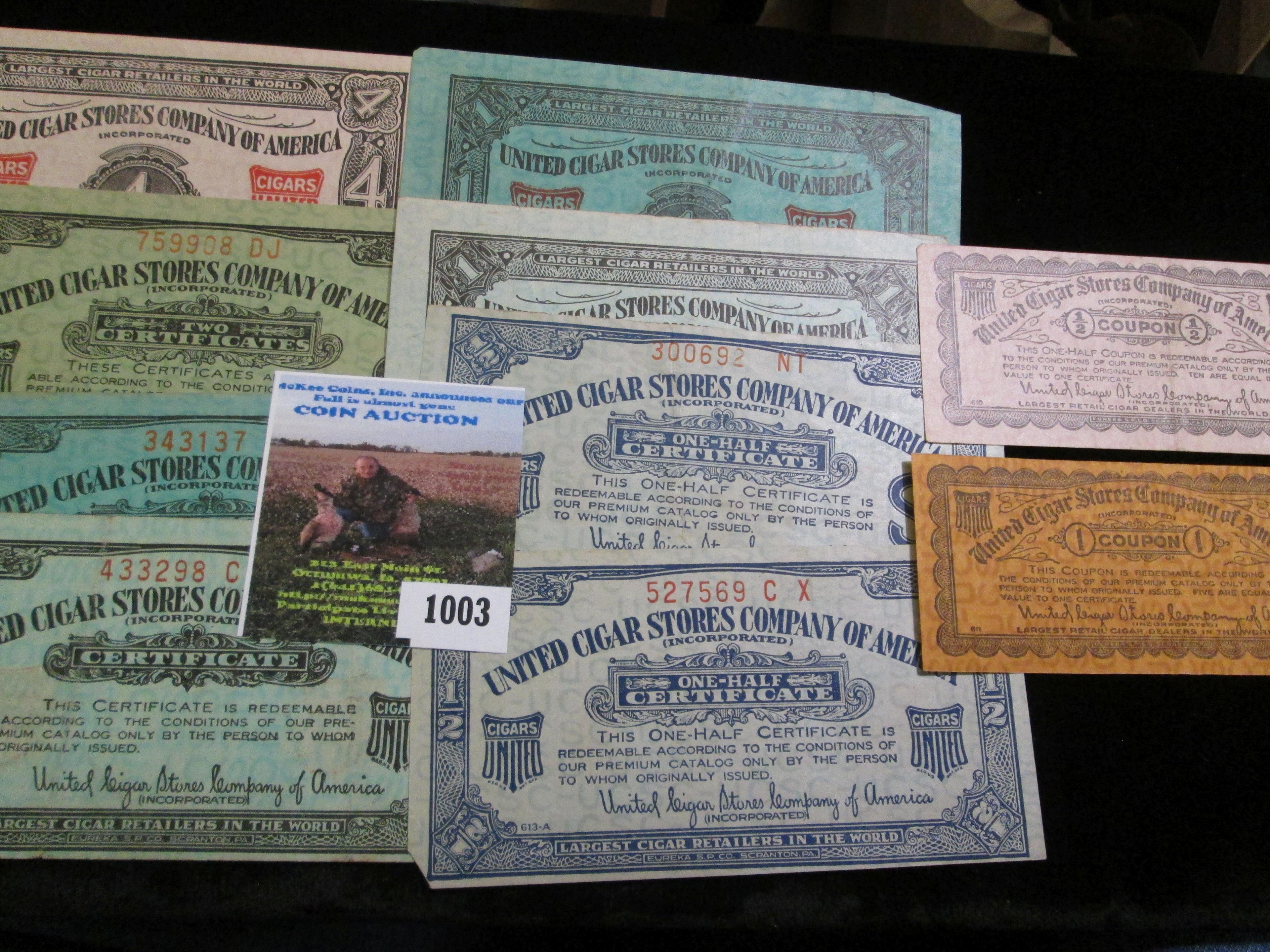 Set of ten different "United Cigar Stores Company of America" Scrip.