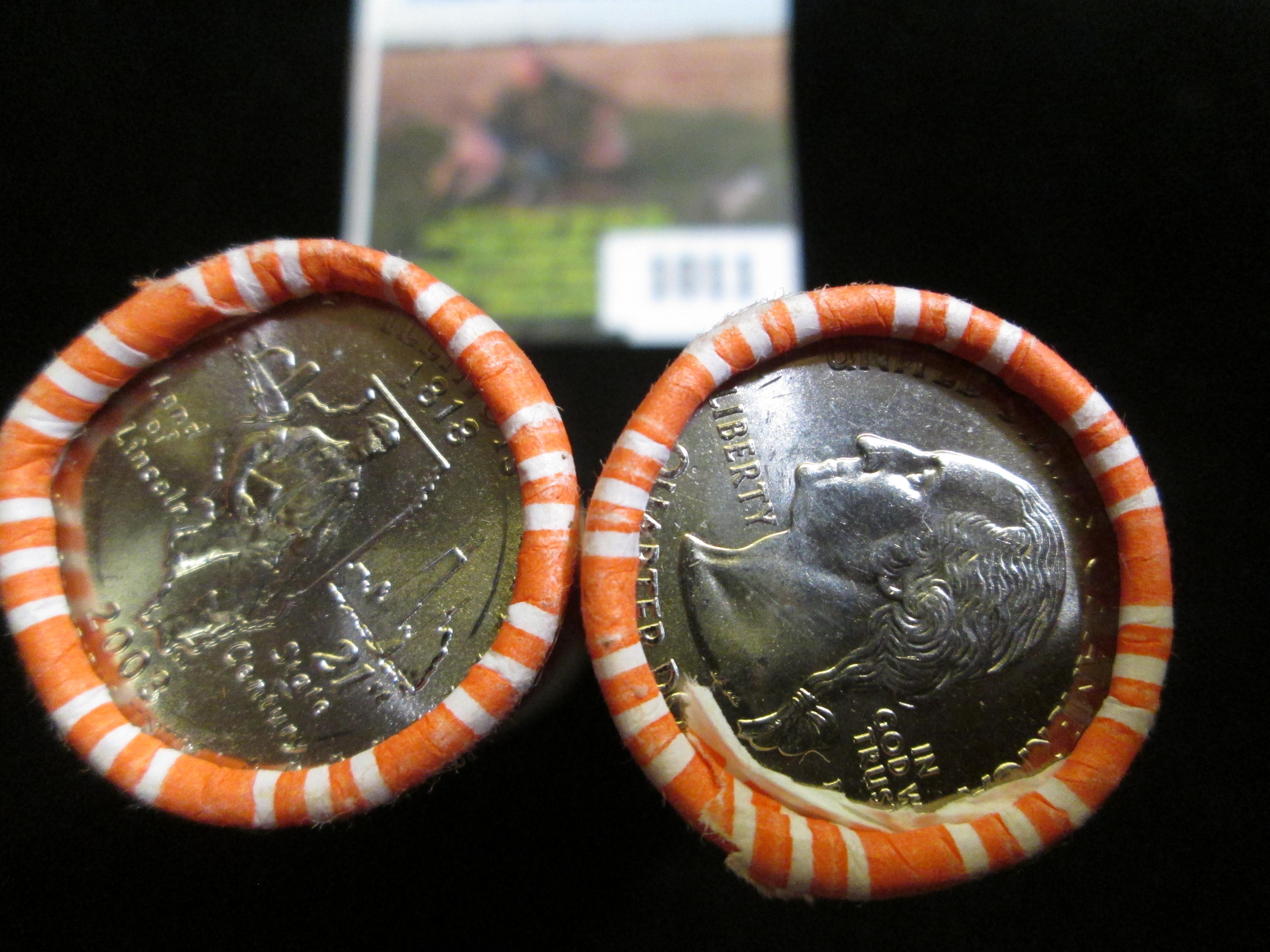 (2) 2003 Denver Mint Original bank-wrapped Rolls of Illinois Statehood Commemorative Quarters. Gem B