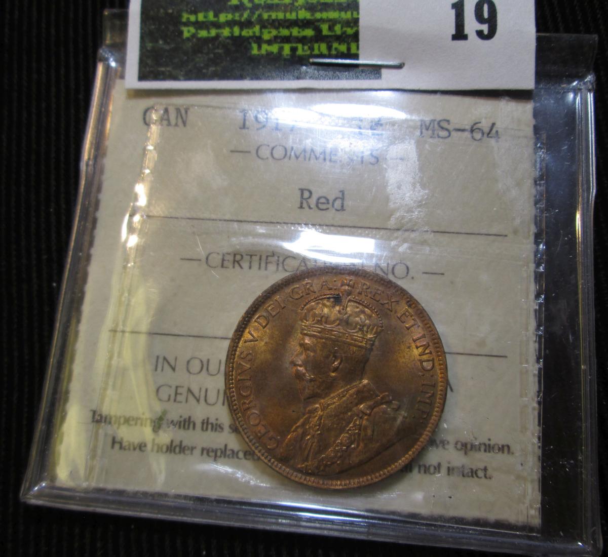 1917 Canadian Large Cent Graded Red Ms 64.  This Books For $155