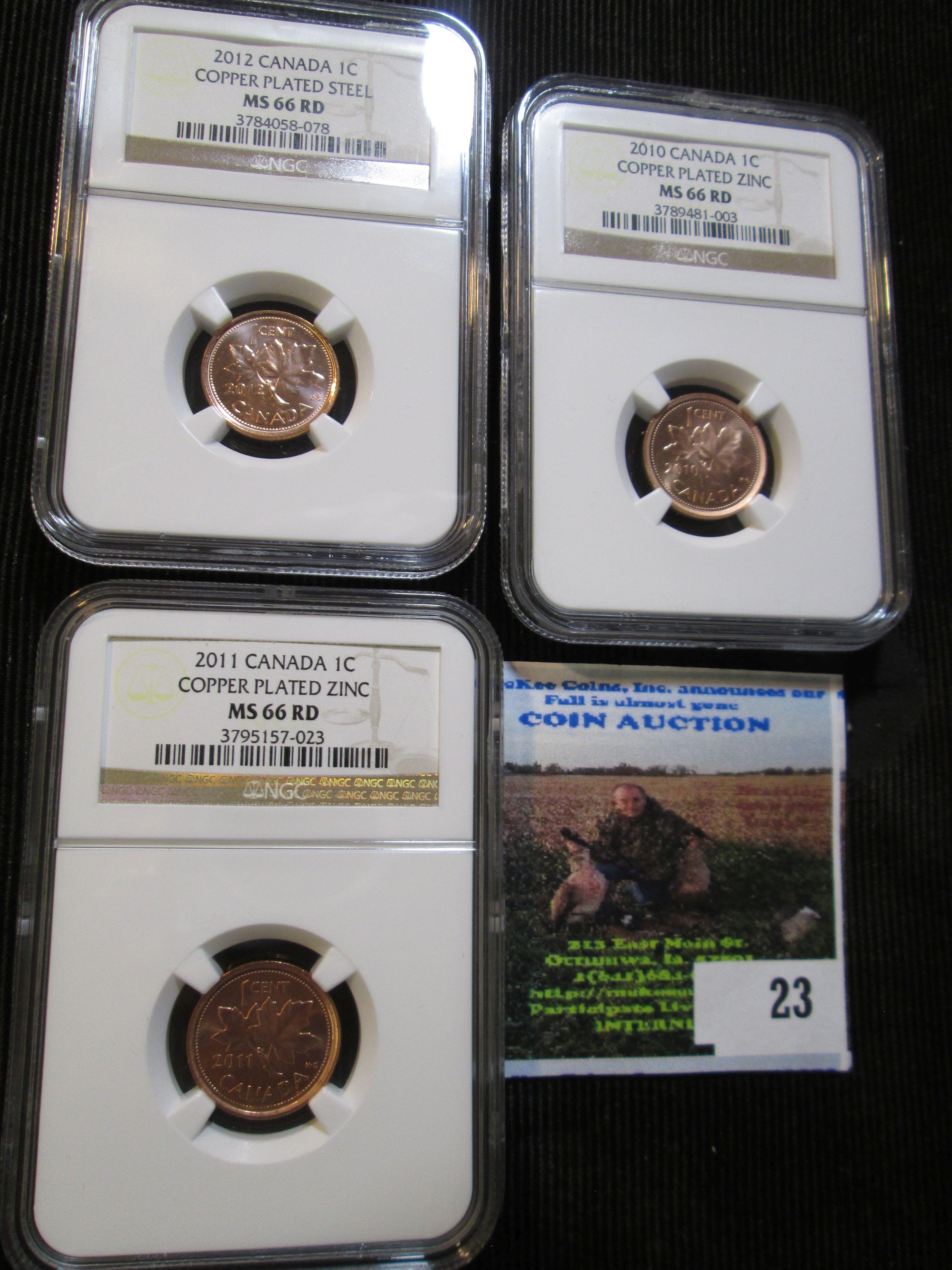 2010. 2011, And 2012 Canadian Small Cents Graded Ms 66 Red.  In The Ngc Coin Catalog Each Coin Books