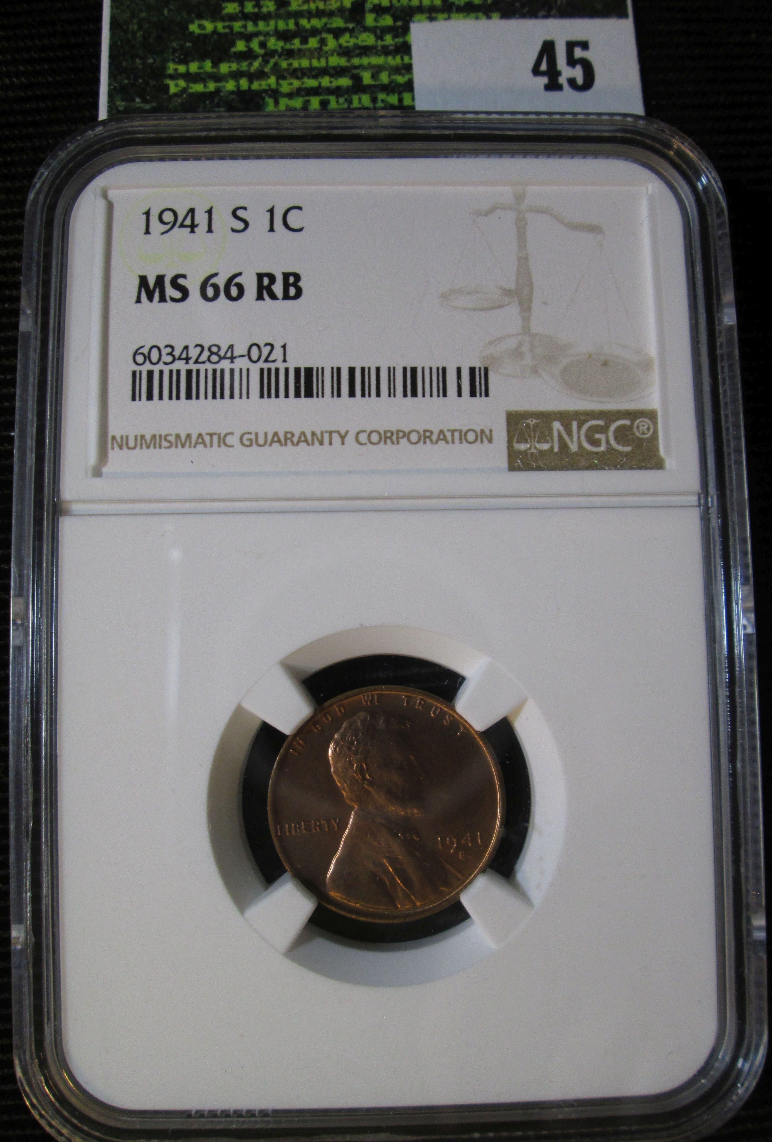 1941-S Wheat Cent Graded Ms 66 Reddish Brown By Ngc