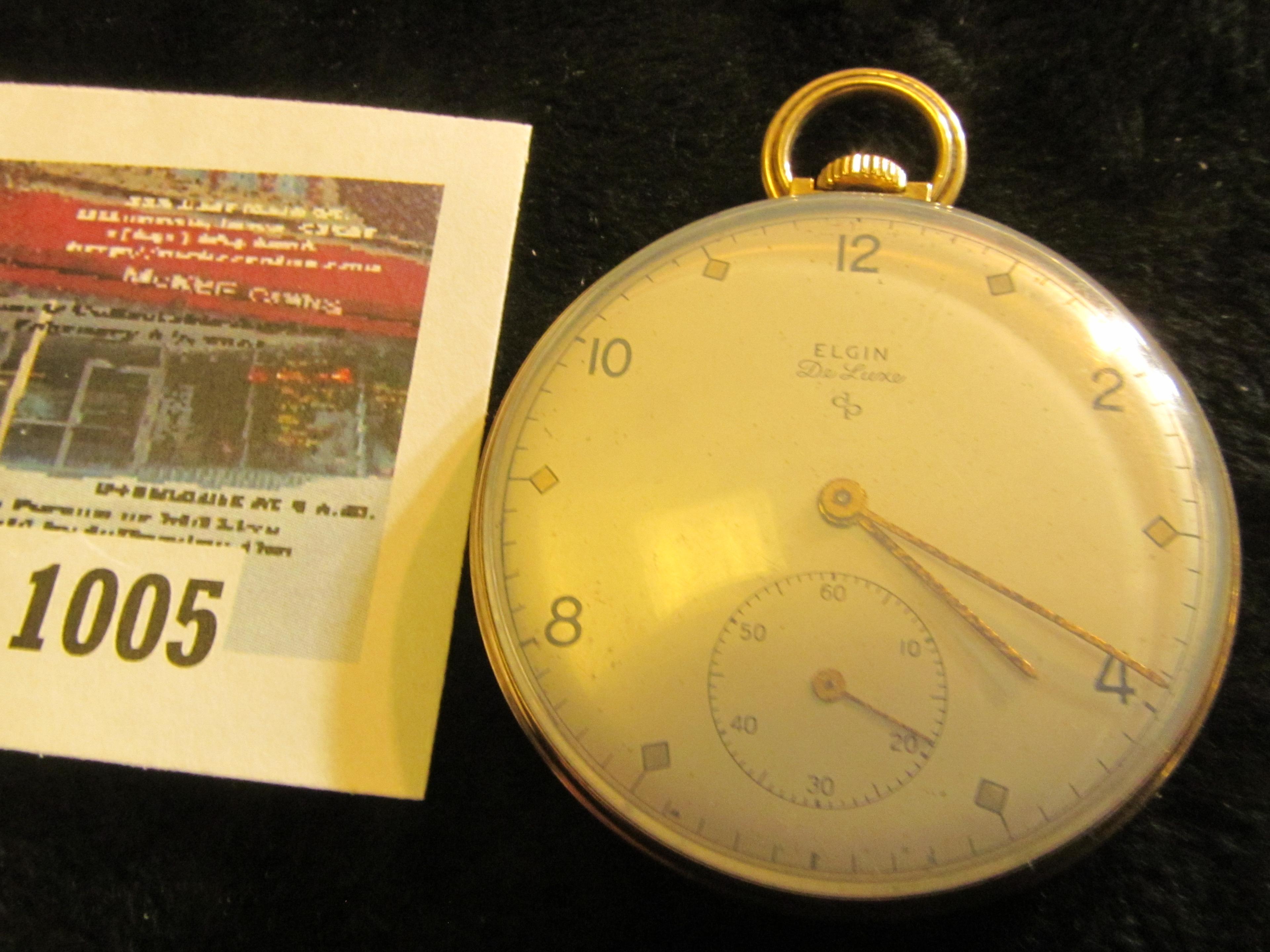 Elgin De Luxe 542 17 jewel pocket watch, size 14s, s/n on works V494510, production date 1949, runs