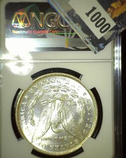 1888 P NGC slabbed MS 63 Morgan Silver Dollar.