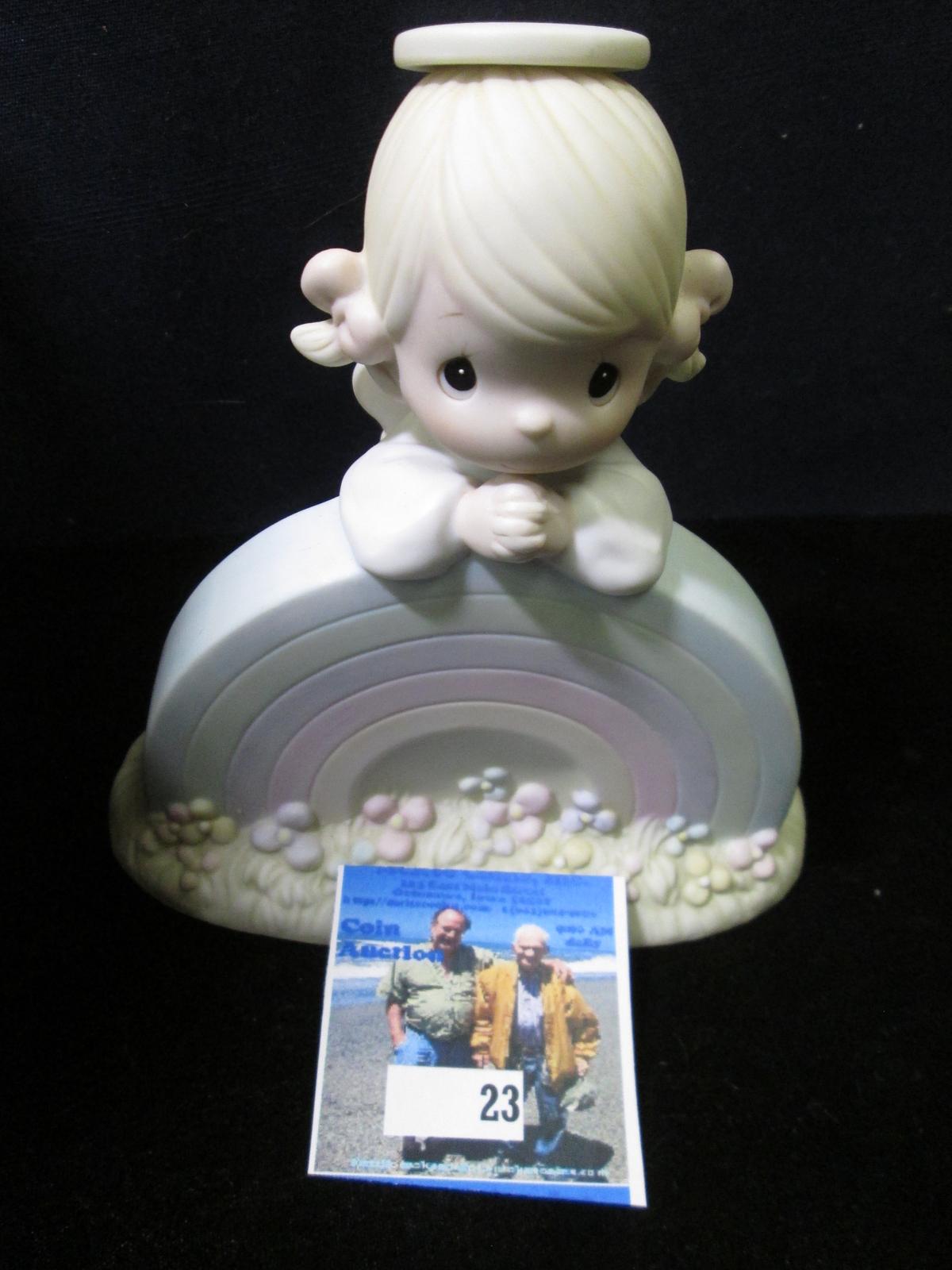 1985 "Precious Moments God Bless you with Rainbows" Porcelain Figurine, #16020.