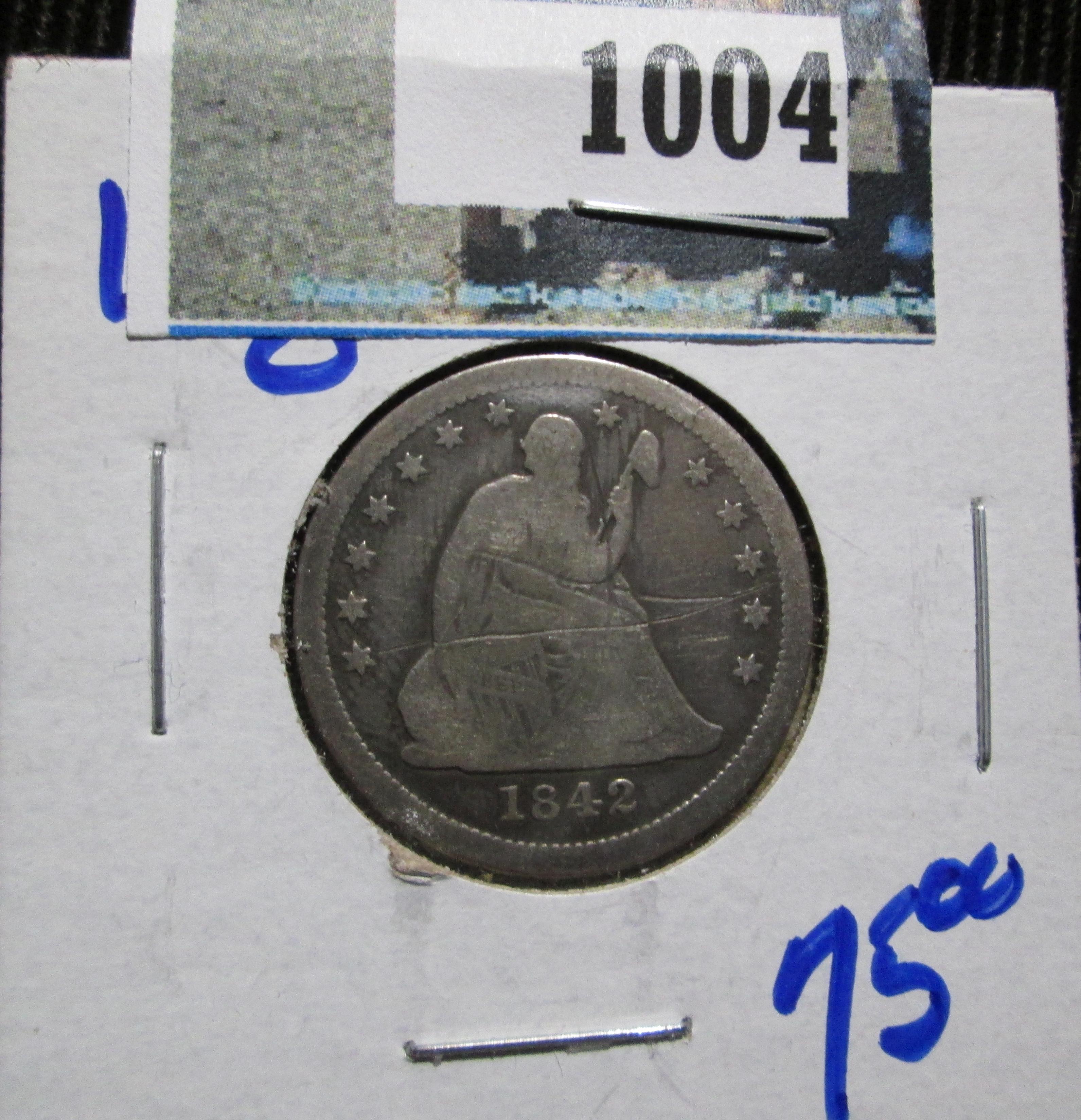 1842-O Seated Quarter, Scratched