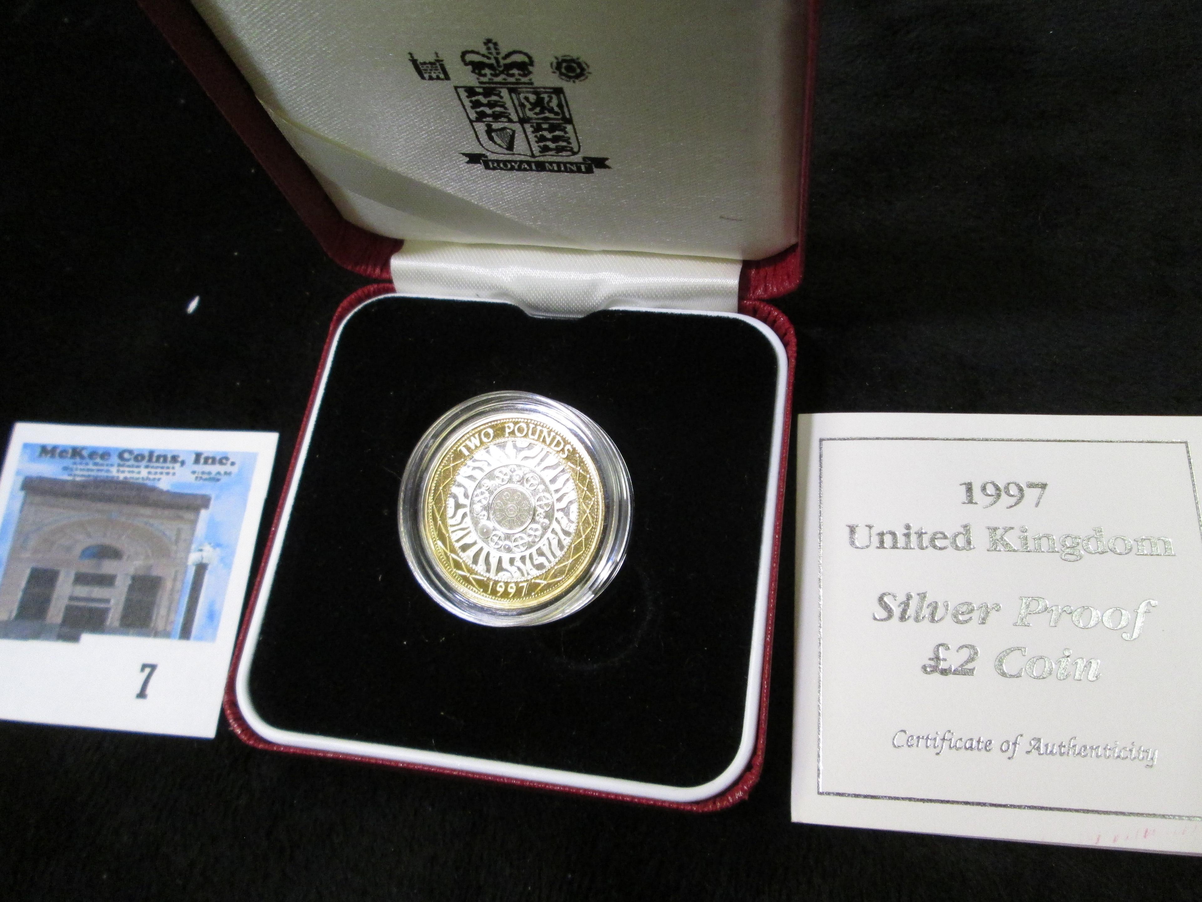 1997 United Kingdom Sterling Silver Proof Two Pound Coin.
