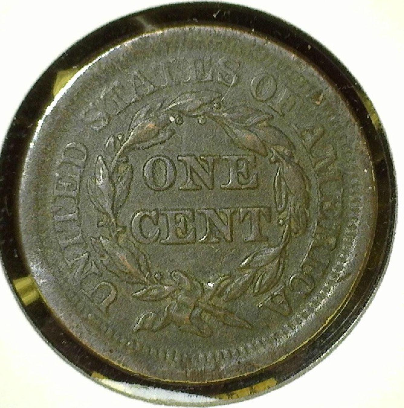 1843 head of 1844, centered large Date, large letters, EF.