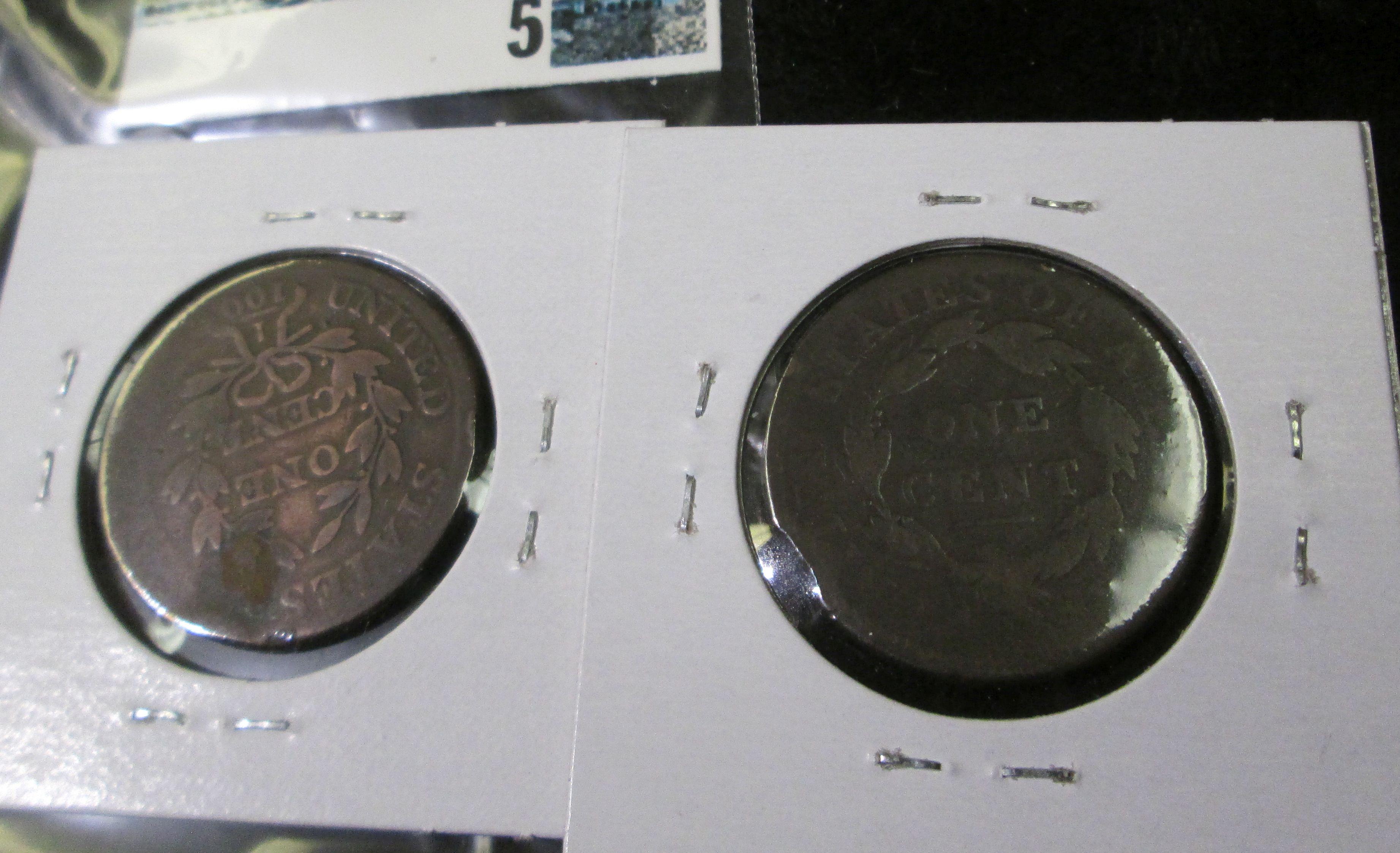 1807 U.S. Large Cent, rotated dies (almost medal alignment) AG-G with some corrosion; & 1808 U.S. La