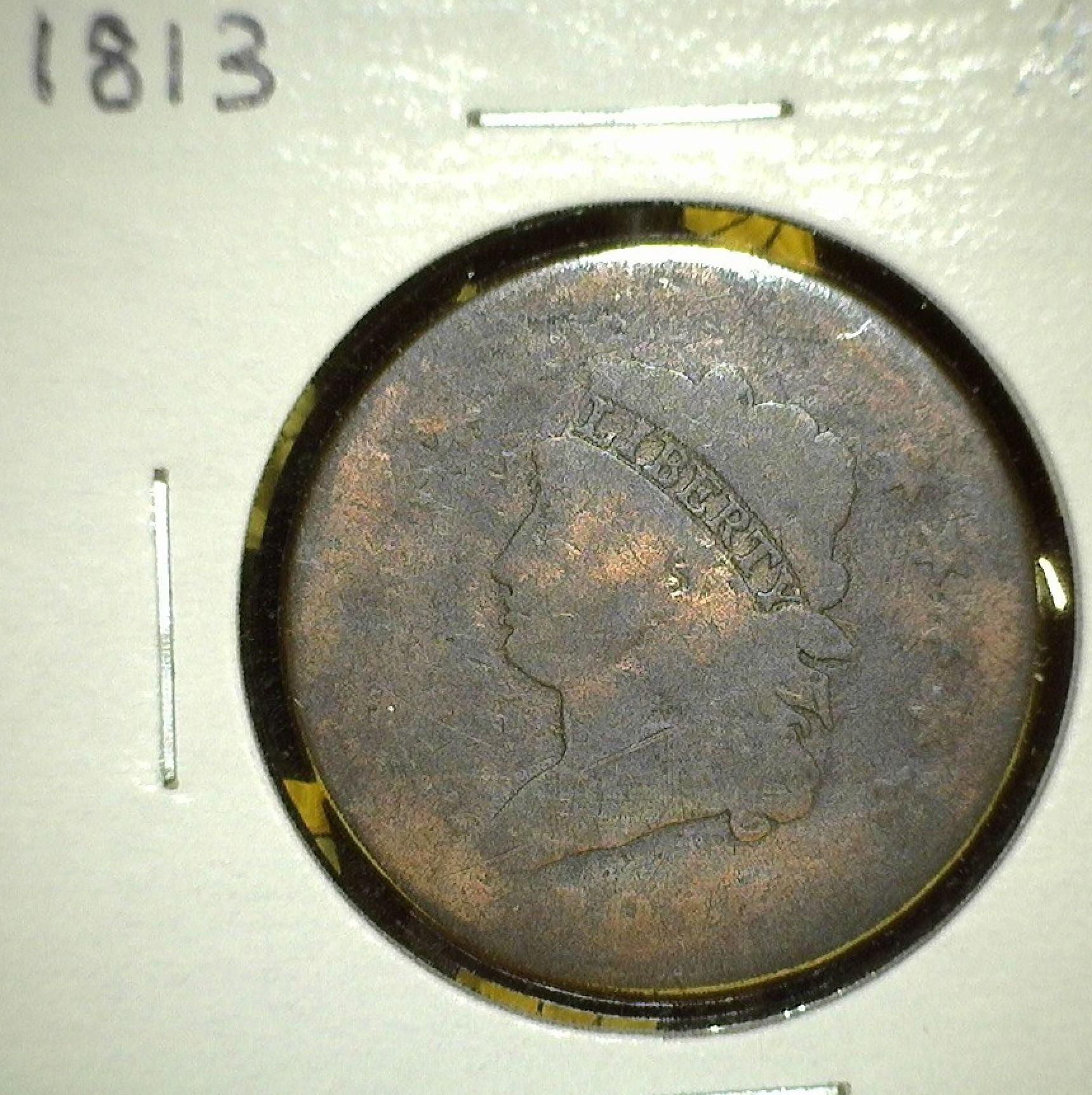 Two Classic Head U.S. Large Cents: 1812 Good with digs & porous, & 1813 AG.