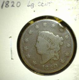 (4) U.S.Large Cents: 1820 VG with edge ding at 1:00; 1822 Good with reverse corrosion; 1827 G-VG wit
