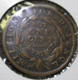 1837 Hard Times Token "Millions For Defense.  Not One Cent For Tribute"