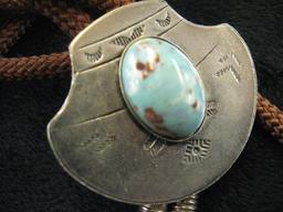 Pair of bolo ties, Native American Indian, silver and turquoise, sterling and lapis lazuli, lapis pi