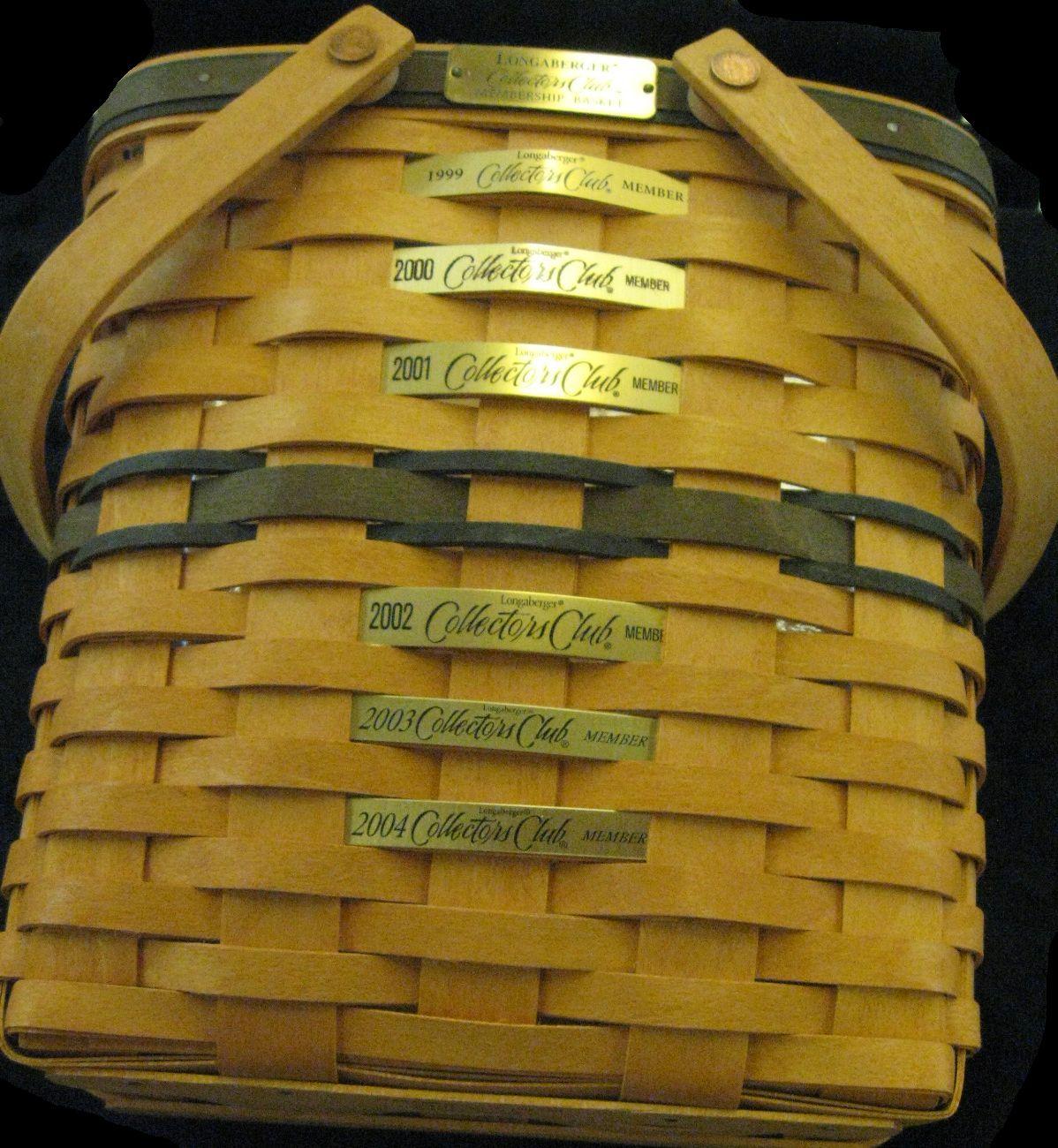 Longaber 1998 Collectors Club Membership Basket with protector and membership tags for 1999-2004, gr