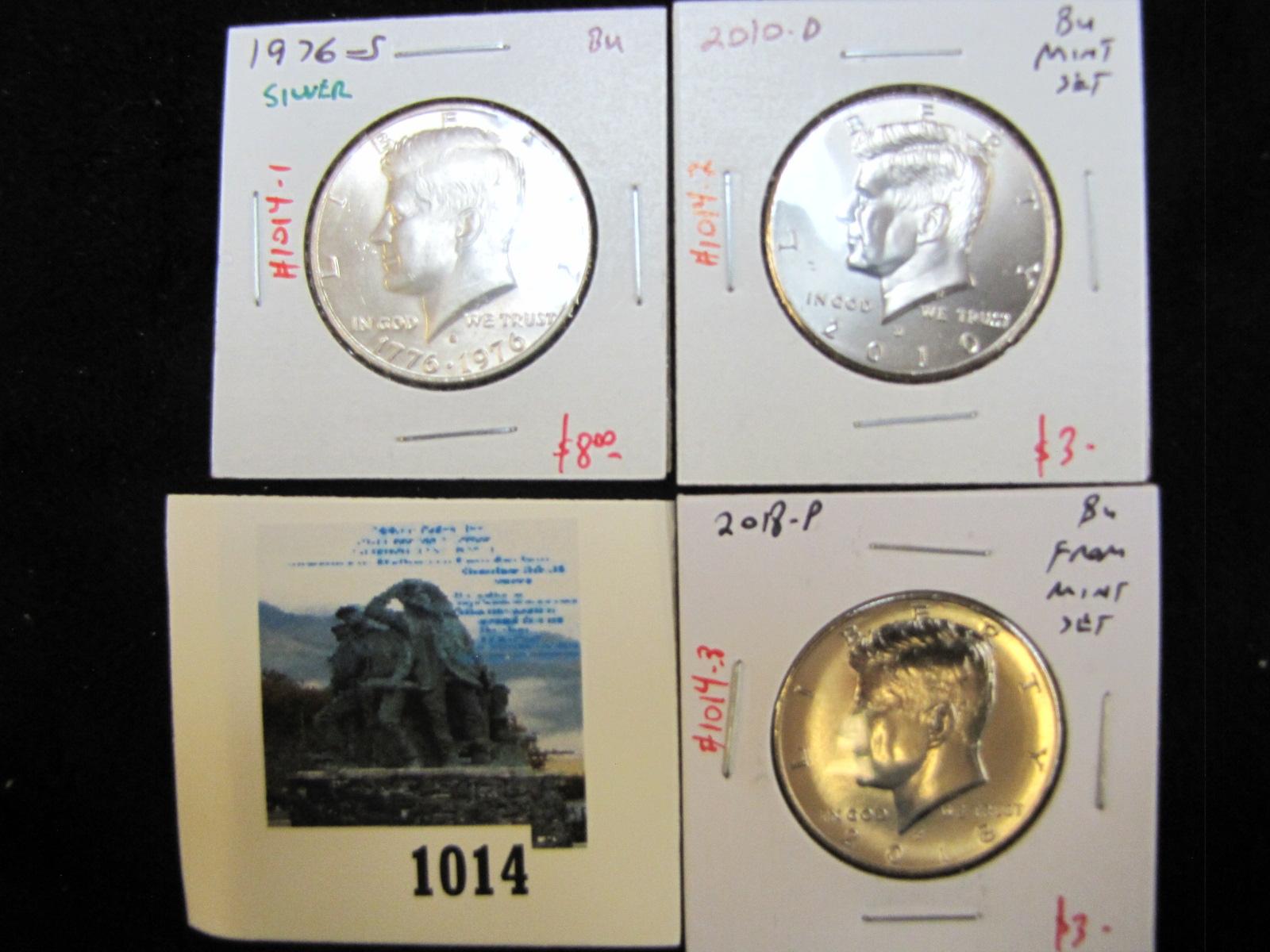 Group of 3 Kennedy Half Dollars, 1976-S 40% SILVER, 2010-D & 2018-P, all BU from Mint Sets, group va