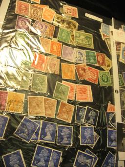 (41) Foreign Stamps, mostly Finland, (52) U.S. Stamps in a Plastic page; & (9) Album pages containin