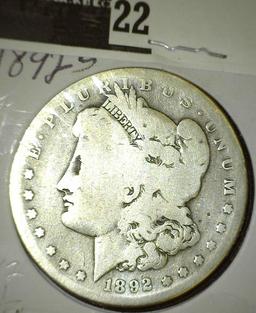 1892 S Morgan Silver Dollar.