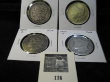 1885 P VF, 1890 O Fine, 1900 O Good, & 1921 P EF Morgan Silver Dollars.