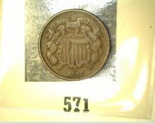 1867 2-Cent Piece. VG.