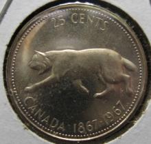 1967 .800 Fine Silver Canada Confederation "Bobcat" Quarter-Dollar Prooflike.