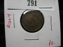 1891 Indian Head Cent exhibiting half of the LIBERTY letters, carded.